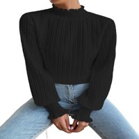 Ženske bluze i tee Regular Lable Stretch Plain Casual Plain Top postolja Crne bluze