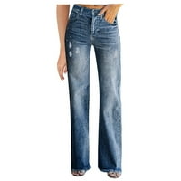 Capri pantalone za žene Visoka čvrsta boja Jeans džep traper struk Tanak dugme elastične jeance hlače