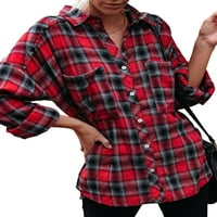 Vitmona ženska karirana prednja dvostruka košulja za dvostruku košulju na dualnim rukavima