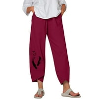 B91XZ Plus veličine Hlače za žene Ženske čvrste casual pantalone ispisane pantalone Elastični džepovi