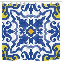 Pozadina Patchwork Geometric u azulejo pločicama Tkanina Plava žuta poliesterska tkanina Kupatilo za