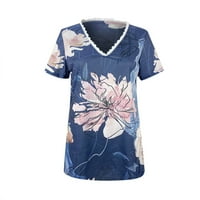 Leylayray ženska bluza Ženska casual V-izrez čipka s kratkim rukavima Floralna sitnica majica TOP plavi