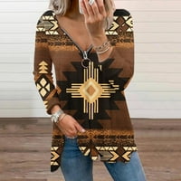 Plus veličine za žene Dressy Fall dugi rukav V-izrez za ispis bluza zatvarač zatvarač jeseni pulover