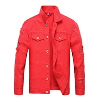 Ripped Jean Jacket za muškarce Crvena modna jakna traper muškarci