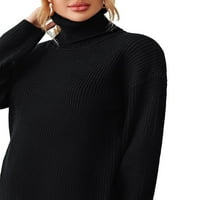 Ležerni puloveri sa visokim vratom Dugi rukavi crni ženski džemperi