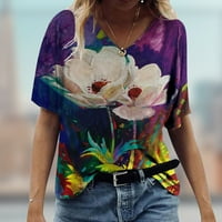 Dame Fashion V-izrez Pulover Slikanje Ispiši kratki rukav Ležerne majice Bluza M