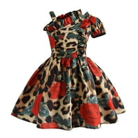 Tosmy Girls haljine Djevojka casual haljina ljetni scoop vrat bez rukava cvjetni leopard tisak Top suknja