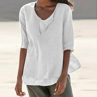 Caveitl dame vrhovi, ženske ljetne majice s V-izrezom, casual bluza s kratkim rukavima bijeli, s