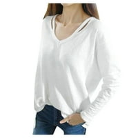Dadaria majice s dugim rukavima za žene plus veličine modne žene dugih rukava V-izrez Solid boja gornja bluza odjeća bijela s, žene