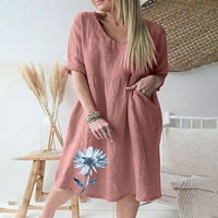 Ljetne haljine za žene Dužina koljena Slobodno vrijeme Cvjetni lakat-dužina A-line V-izrez haljina ružičasta