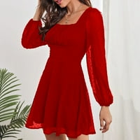 Hanas haljine modni ženski dugi rukav visoki temperament struka crveni s