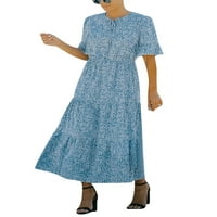 Ženska šifon duga haljina, casual ruffle s kratkim rukavima cvjetni ispis visokog struka okrugla vrata