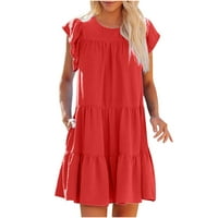 Zermoge Womens haljine košulje Plus size Ženska modna ljetna ljeta Čvrsta boja okrugli vrat Kratki rukav Party haljina