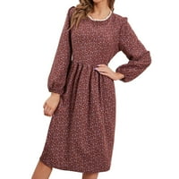 Haljina za žensku modnu jesen i zimsku čipku okrugla izrez cvjetna haljina dugih rukava ženske duge