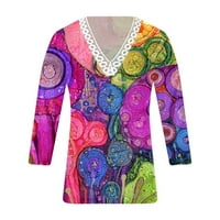 Ljetne bluze za žene, žensko ljeto Tri četvrtine rukava Crewneck Ležerne prilike ispisane bluze ekousne