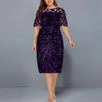 Purple Plus Veličine koktel haljine za žene, moderan trešanje kratkih rukava i sjajnih kratkih rukava,