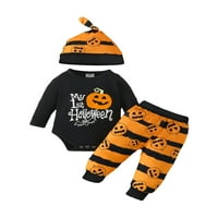 Baby Halloween Outfits s dugim rukavima Pismo rub + prugaste pantalone + šešir