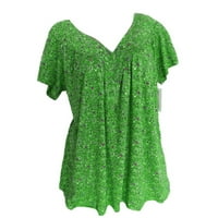 Wozhidaoke T majice za žene vrhovi rukava bluza kratka majica Pulover Veličina plus ženska v izrez Print ženska bluza zelena xl