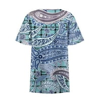 Cyzz Celler ženska modna modna štampana casual kratkih rukava šifon košulja V izrez Labavi majica Tops Blue XXL