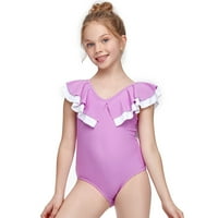 Juebong Toddler Baby Kids Girls Ruffles Solidni jednodijelni kupaći kostimi kupaći kostimi, ljubičasta,