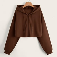 Xinqinghao Žene sa dugim rukavima Up Houde Loosecking Pulover Dukserice Solid Color Pleated Hoodie Caffe XL