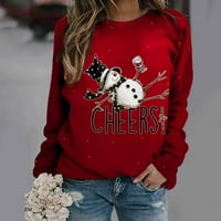 Ženske boho vrhovi Jesen zimski božićni print okrugli vrat džemper bluza bez kapuljača crveni s