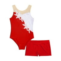 Dječje djevojke baletne plesne odjeće Gimnastika Leotard s plijenom kratkim hlačama Active odjeće setovi crvene 12