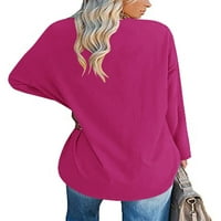 Grianlook Žene Ležerne prilike V izrez dugih rukava ramena kap majica Loungewear pulover punog boja