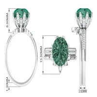 Laboratorija odrasli zeleni safirni prsten sa moissine - cvjetni nadahnuti prsten, sterling srebrna,