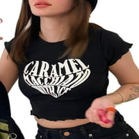 Harajuku Pismo Ispis majica Ljetni kratki rukav Okrugli vrat Slim-Fit usjeva Vintage Grunge Tees Modna odjeća