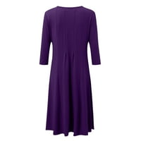 Xiuh Midi haljina za žene Solid Boja rufffle a-line haljina CREW izrez s dugim rukavima, haljina od