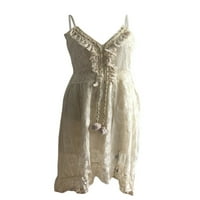Diconna ženske haljine za plažu dame bijela vjenčanica ljetna duboka V-izrez duga haljina bež xxl