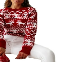 Nokiwiqis Ženski džemper cvjetni print okrugli vrat Dugim rukavima Pleteni džemper