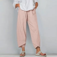 Ženske latinske hlače s visokim strukom, pune pamučne i posteljine casual pantalone ružičaste m