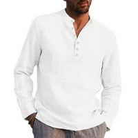 Puuawkoer muške košulje u boji okrugli vrat Modni vrhovi majica modni dugme dugih rukava s dugim rukavima bluza s dugim rukavima Top muške modne l bijelo
