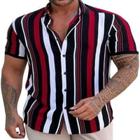 Glookwis mens dugme dolje majica jednokratna bluza na havajske ljetne košulje u boji Block Striped majica majica slika xxl xxl