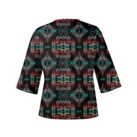 Žene Ljetne vrhove, rukav ležerna bluza Vintage Print TEE majica Plus size Etnička dugačak V V izrez