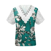Yubatuo ženska ljetna čipka šuplje kratki rukav čipka majica na majicu Ležerne cvijeće tiskane vrhove