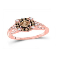 Jewels 14kt Rose Gold Womens okrugli smeđi dijamant Solitaire mladenski vjenčani zaručni prsten CTTW