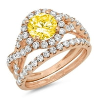 1. CT sjajan okrugli rez simulirani žuti dijamant 18k 18k Rose Gold Halo Solitaire sa akcentima Bridal