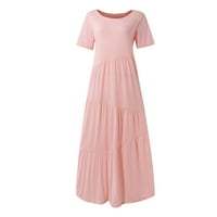 Clearsance Ljetne haljine za žene s kratkim rukavima tiskana vruća prodaja Maxi A-Line scoop vrat ružičaste s