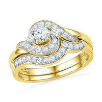 14k žuto zlato Ženo Prirodni okrugli dijamant Bridal Wedding Angažman prsten za prsten set - 8.5