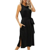 Haljine za žensku haljinu bez rukava okrugla izrez Midi leđa Fit and Flare Y2K moda Elegantni odmor