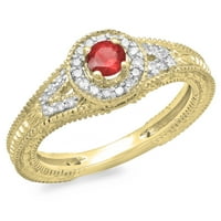 Zbirka dazzlingock 14k okrugli rubin i bijeli dijamant Bridal Vintage Halo Angažman prsten, žuto zlato,