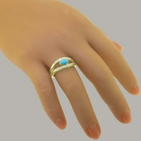 Britanci napravio 14k žuto zlato prirodno tirkizni i kubni cirkonijski ženski prsten - veličine opcija - veličine 6