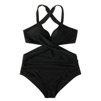 Žene izdužene kupaćim odijelima Halter Back Cross Trake Jedan kupaći kostim crni xxl