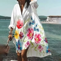 Yubatuo Wemens dugme dolje cvjetno print s dugih rukava na plaži na plaži za rublice košulje s džepovima