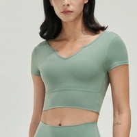 Yyeselk podstavljeni vrhovi za žene, V izrez Yoga teretane Sports majice, atletski kratki rukav Crevene