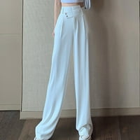 Miluxas Womens Hlače plus veličina zazor ženske čvrste džepove visokih struka široke nogave hlače ravne vrećaste pantalone bijele 6