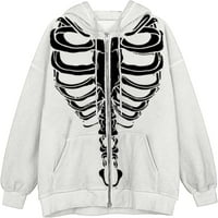 Dabuliu Zip up hoodie za žene prevelizirani plus veličina y2k odjeća skeletonska grafička dukseva Vintage baggy e-girl dukserica estetska odjeća Emo moda harajuku srednja sa alt džemper bijeli